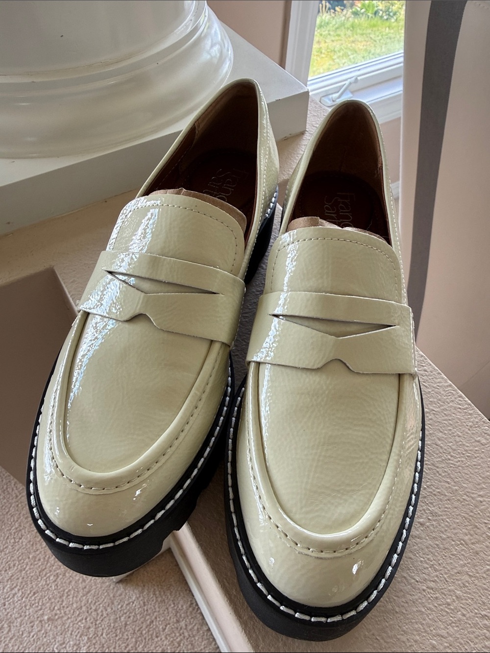 Cream Patent Penny Loafers for Women